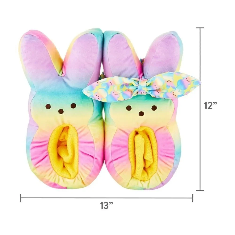 New Kids Easter Peeps Plush Bunny Rainbow Slippers, Size M 13-1